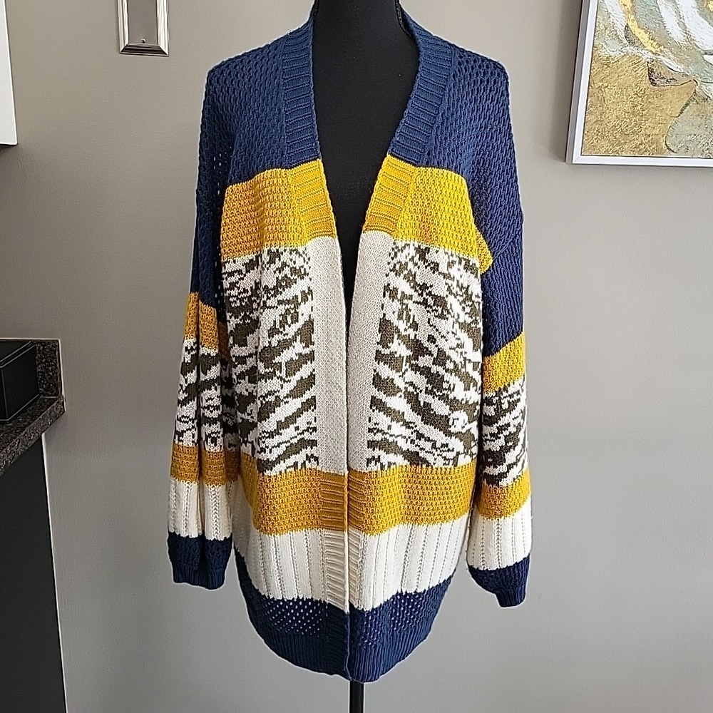 UMGEE Color Block Open Front Longline Cardigan Oversized Womens Medium